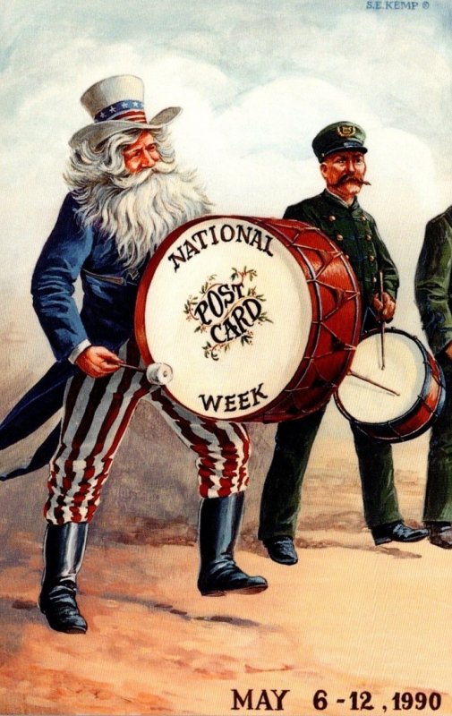 National Post Card Week May 6-12 1990 Uncle Sam Playing Drum