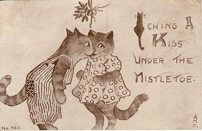 DRESSED CATS -- Kiss under the Mistletoe, Artist Signed A...