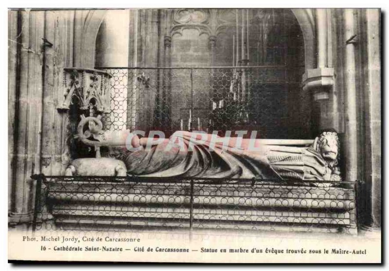 Postcard Old Cathedral Saint Nazaire of Carcassonne cites Marble statue of a ...