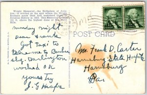 1957 Wright Memorial Beacon Kill Devil Hills North Carolina NC Posted Postcard