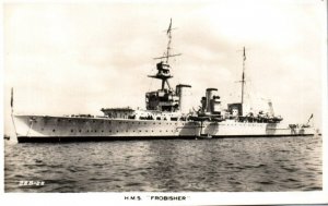 RPPC Photo British Royal Navy HMS Frobisher (D81) Cruiser War Time