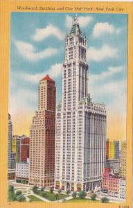 New York City Woolworth Building and City Hall 1953