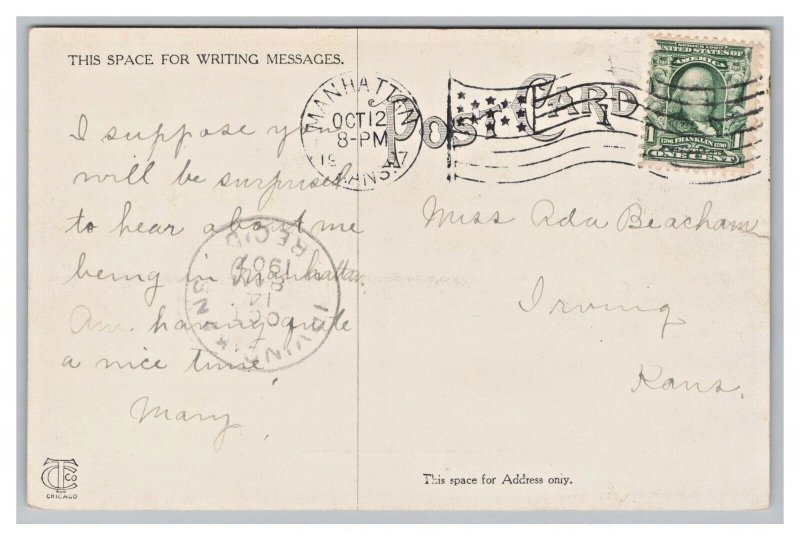 Manhattan Kansas Postcard Eureka Lake c1907 Postmark