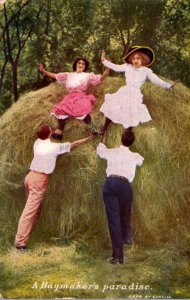 Romantic Couples Playing In The Hay 1912