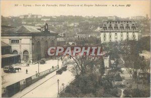 161 Old Post Card Lyon Station hotel perrache terminal and hospice Debrousse