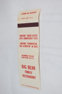 Big Bear Family Restaurant Indiana 20 Strike Matchbook Cover