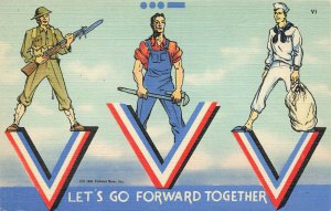 Let's Go Forward Together WWII 1941 Linen Postcard