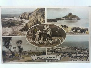 Penzance Multiview Vintage Postcard Seagulls Attacking Fishermen for Fish 1953