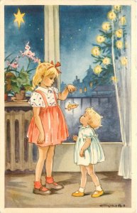 Postcard 1930s Girls Christmas tree Fairy Toy Sweden TP-1479