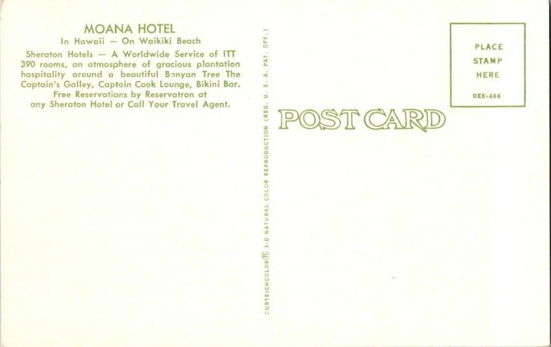 Moana Hotel Waikiki Beach Hawaii Vintage Postcard Standard View Card 