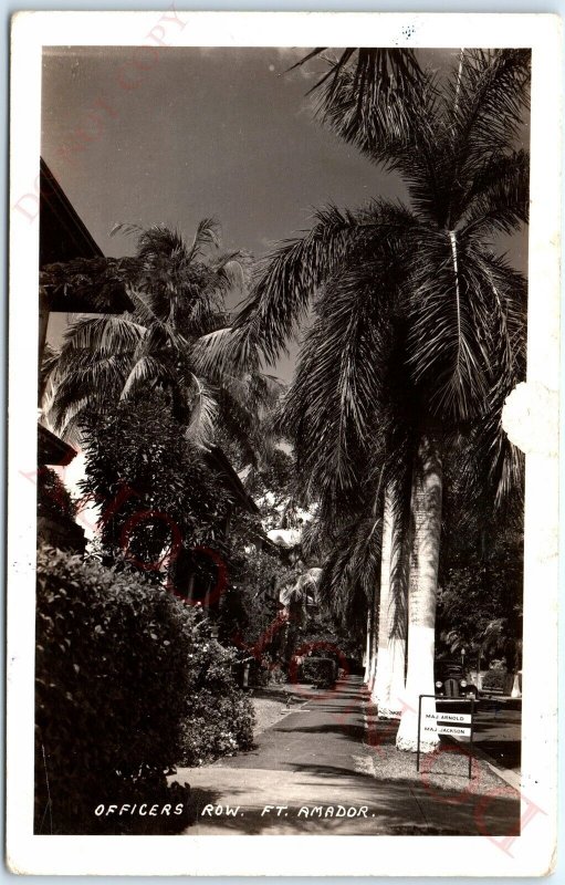 c1940s WWII Fort Amador, Panama City RPPC Officers Row Photo Agencia Cancel A150