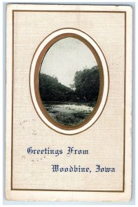 1910 Greetings From Embossed River Lake Woodbine Iowa Vintage Antique Postcard