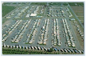 1974 Palms Mobile & Travel Trailer Park Aerial View Restaurant Alamo TX Postcard