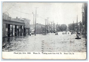 1909 Flood Water St. Looking North From 4th St. Sioux City Iowa IA Postcard