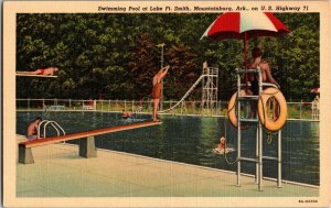 Swimming Pool at Lake Ft. Smith, Mountainburg AR U.S Hwy 71 Vintage Postcard E18