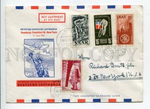 421290 SAAR to USA 1955 year Lufthansa ADVERTISING real posted air mail COVER