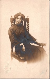 RPPC Postcard~Woman~Well Dressed~Vintage~Craved Chair~New York Studio KB22