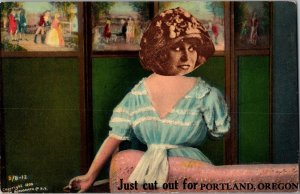 Woman Advises Just Cut Out for Portland OR Vtg Postcard I48