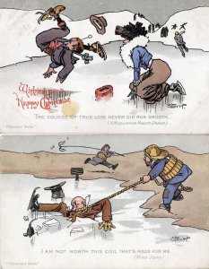 Ice Skating Shakespeare King John 2x Disaster Comic Postcard