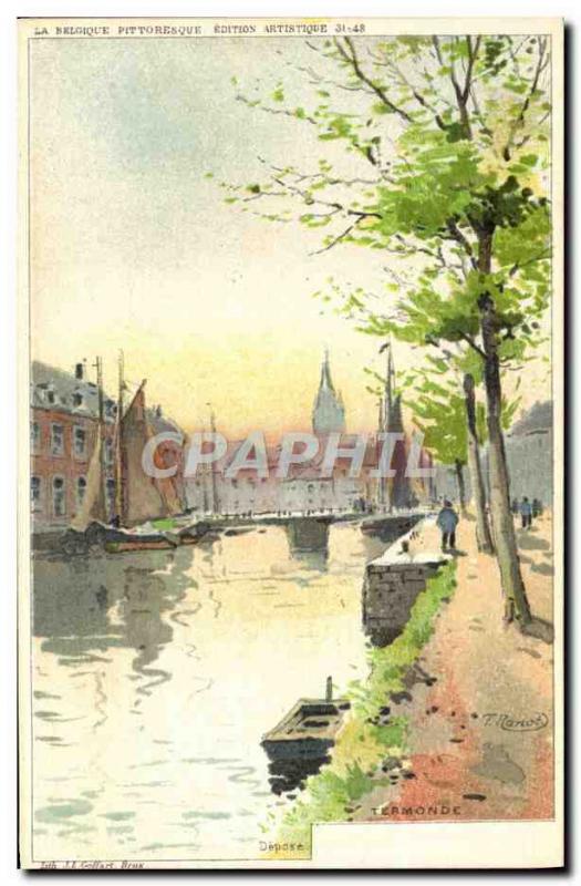 Old Postcard Fantasy Illustrator Ranot Dendermonde Boat