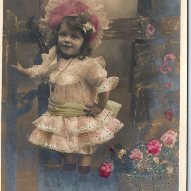 c1900s French Adorable Little Girl RPPC Hand Colored Cute Kid Real Photo PC A135