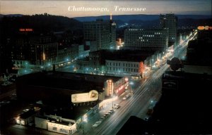 Chattanooga Tennessee TN Neon Signs City at Night Vintage Postcard