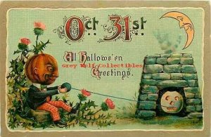 Halloween, Large Letter, Oct 31, Pumpkin Head, Ball of Yarn,JOL, Gottschalk 2043