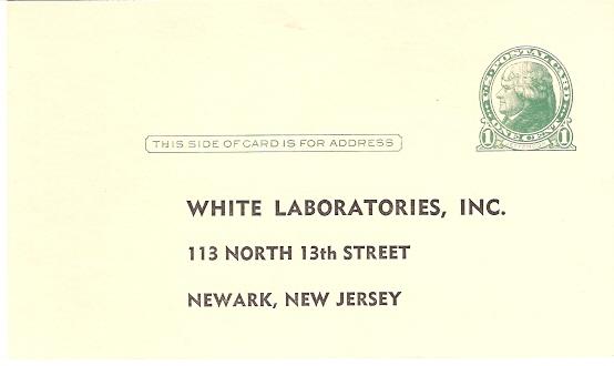 White Lab. Aspergum postcard 1940s