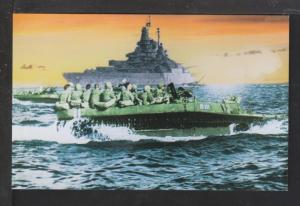 Battleship at Okinawa,WWII Postcard 