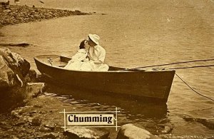 ca.1910 Vintage Postcard Colonial Art 'Chumming' Man Woman Kiss Boat