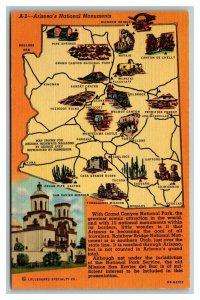 Vintage 1940's Postcard Arizona's National Monuments - Giant Map Missions