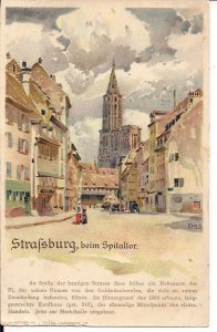 Strassburg, Elsass, Strassbourg, France, Alsace, Artist Signed Hock, 1909 Church
