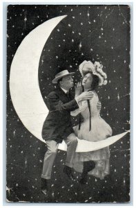 c1910's Crescent Moon Couple Romance Almonte Ontario Canada Antique Postcard