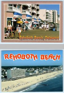 2 Postcards REHOBOTH BEACH, Delaware DE ~ BOARDWALK & Aerial View 4x6