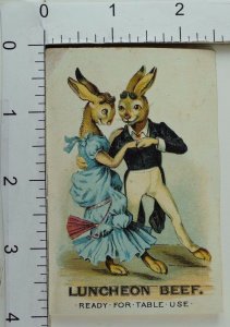 Embossed Armour Packing Co Luncheon Beef Anthropomorphic Rabbits Dancing #1 F70