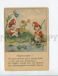 3145711 FISHING Gnome MUSHROOM by Marg. PALU Vintage PC