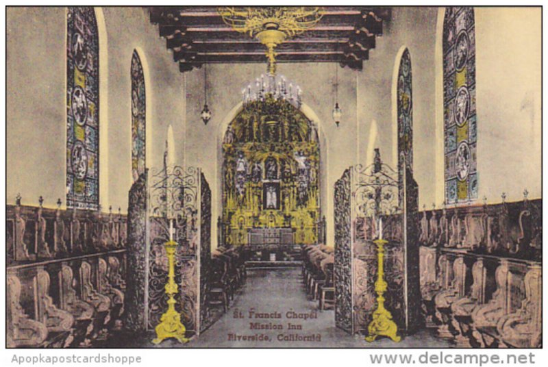 St Francis Chapel Mission Inn Riverside California Handcolored Albertype