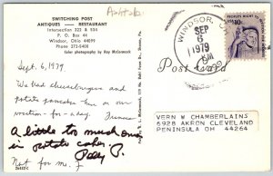 Windsor Ohio 1979 Postcard Switching Post Antiques Store Restaurant