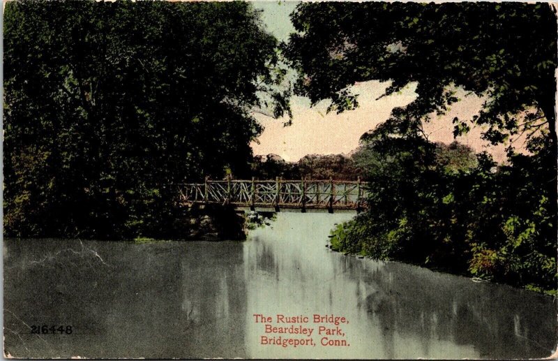 Rustic Bridge Beardsley Park Bridgeport Connecticut CT River Greenery Postcard 