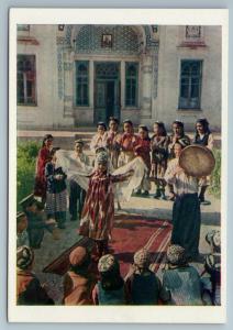 1957 Kyrgyz Kyrgyzstan FOLK Ethnic DANCE in KOLKHOZ Russian Soviet Postcard