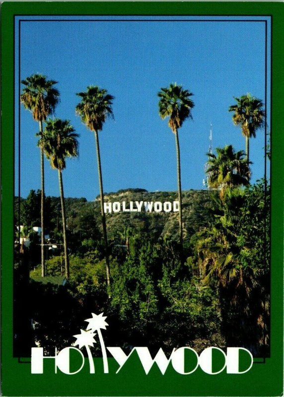 Vintage Postcard Hollywood California sign Palm trees 1986 unposted