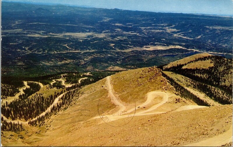 Switchbacks Pikes Peak Highway Hill Climb Mountains Forest Cancel 1964 Postcard 