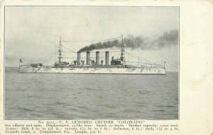 US Armored Cruiser Colorado Military Navy Mitchell Postcard 22-3255