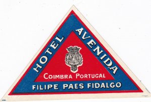 Portugal Coimbra Hotel Avenida Vintage Luggage Label sk2742