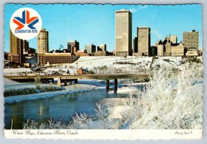 Edmonton Skyline, North Saskatchewan River, Winter Scene, 1978 Alberta Postcard