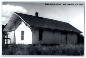 1968 Burlington Hot Springs South Dakota Train Depot Station RPPC Photo Postcard