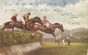 Horses. Steeplechasing. The big jump  Tuck Oilette Postcard # 9118