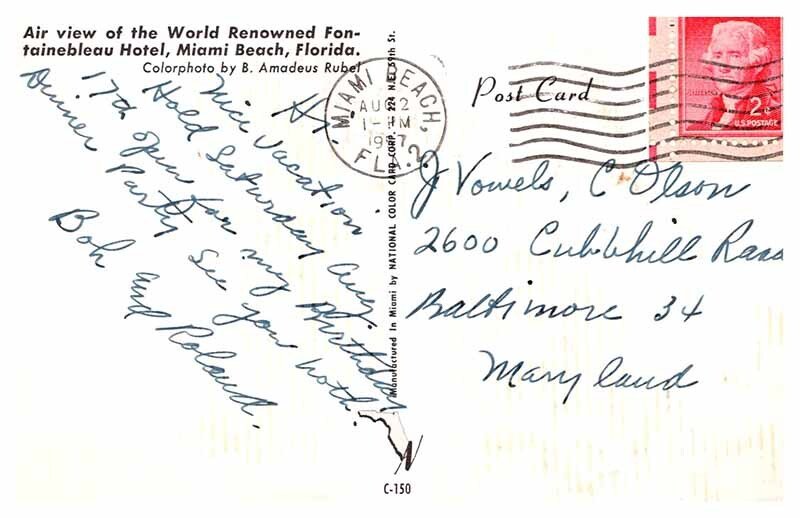 Postcard HOTEL SCENE Miami Beach Florida FL AT0191