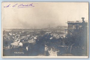 Genoa Liguria Italy Postcard General Aerial View c1920's Posted RPPC Photo