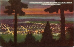 Vancouver BC from Grouse Mountain Chalet Night Scene Coast Publ Postcard G91